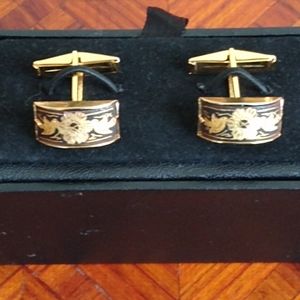 Vintage Damascene gold-tone/black enamel cufflinks